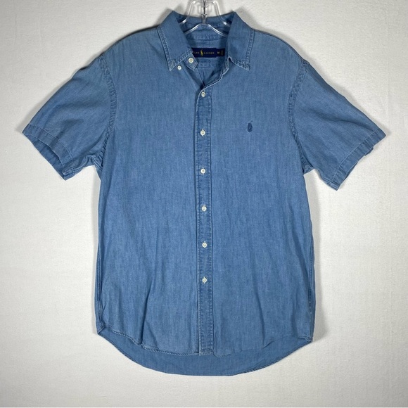 Ralph Lauren Chambray denim short sleeve  Casual Button Down Shirt medium - Picture 1 of 11